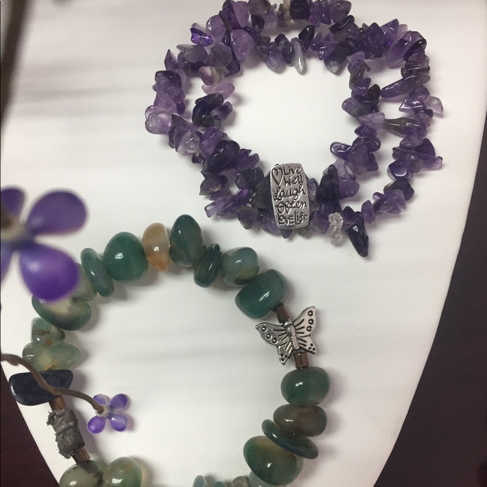 Genuine Jade and Amethyst Bracelet Lot 🦋